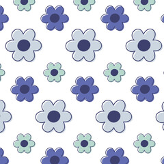 Fototapeta premium Blue Flowers Seamless Pattern On Transparent Background