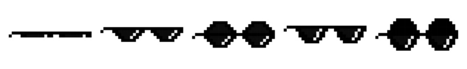 Pixel Sunglasses collection. Set of Different pixel glasses icons. Vector illustration in flat design