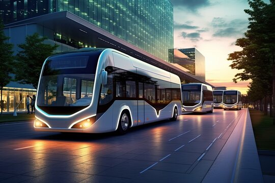 hydrogen fuel cell-powered bus fleet, offering zero-emission public transportation solutions for urban areas - generative AI