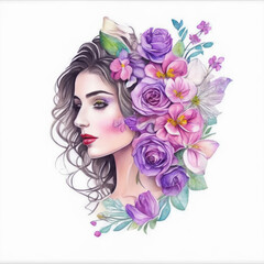 Watercolor female with flowers logo