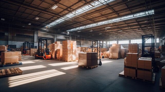 A spacious warehouse setting. Warehouse interior