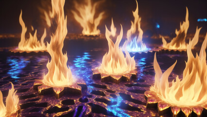 ゲームの洞窟にありそうなクリスタルのような幻想的な炎のオブジェクト　