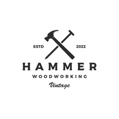 Retro vintage crossed hammer and nails logo template design.Logo for home repair service, carpentry,badges, woodworking.