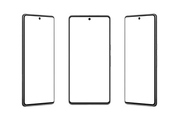 Transparent smartphone presented from the left, right and front side, emphasizing its slim profile...
