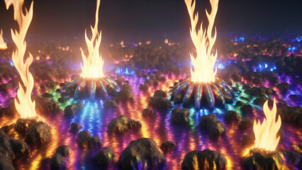 Fototapeta na wymiar ゲームの洞窟にありそうなクリスタルのような幻想的な炎のオブジェクト　