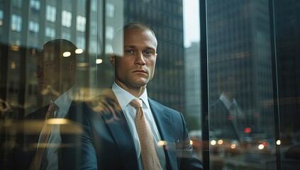 businessman looking out of glass window, Generative Ai