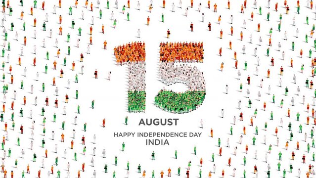 Happy Independence Day India. A large group of people form to create the number 15 as India celebrates its Independence Day on the 15th of August. Vector illustration.