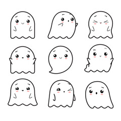 Obraz premium Collection of cute friendly ghosts. Illustration on transparent background