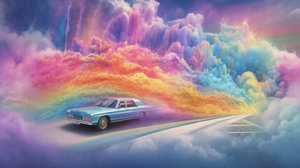 Obraz na płótnie Canvas Road Trip Relax. Escaping the Reality Car Drive Illustration. Generative AI.