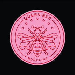 Premium Monoline Queen Bee Logo Design Emblem Vector illustration animal badge symbol icon