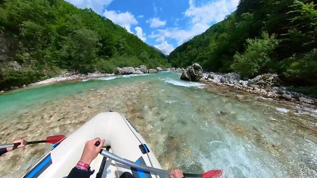 Slovenia, Goriska region, Bovec, Triglav National Park, rafting on the River Soča

