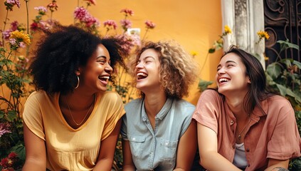 Obraz premium happy girls laughing together, Generative Ai