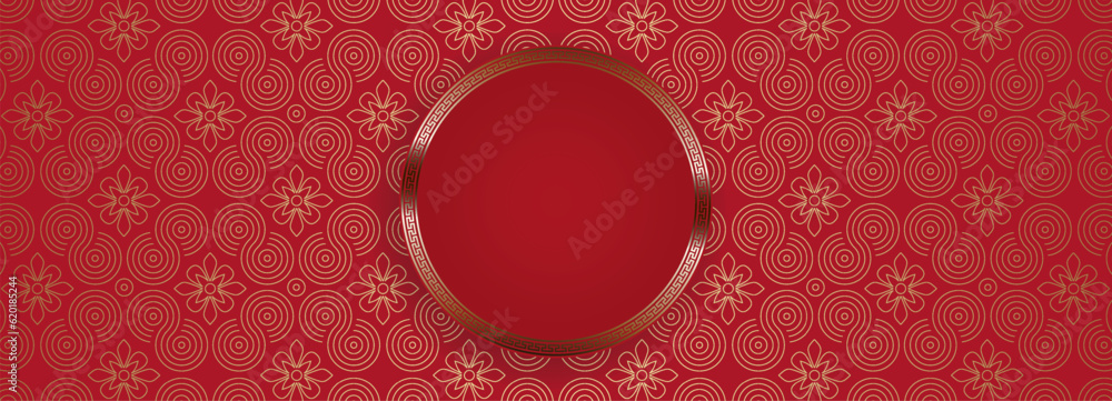 Canvas Prints red illustration with isolated round frame with golden border