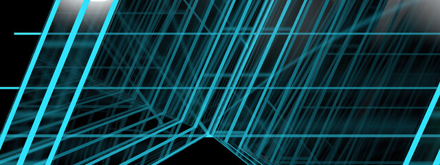 Neon lights of cyberpunk Futuristic light directs linear lines Blue abstract, elegant and modern 3D rendering image