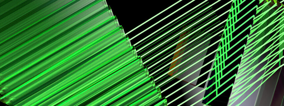 Neon lights of cyberpunk Many lines are collections of luminous straight lines Green Abstract, Elegant and Modern 3D Rendering image