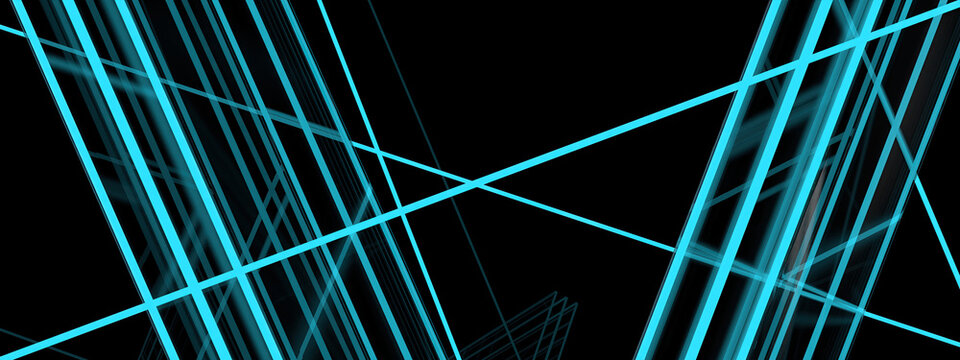 Cyberpunk neon lights Futuristic luminous line production Blue abstract, elegant and modern 3D rendering image