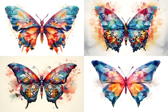 A set of butterfly illustrations in a watercolor style. generated by AI