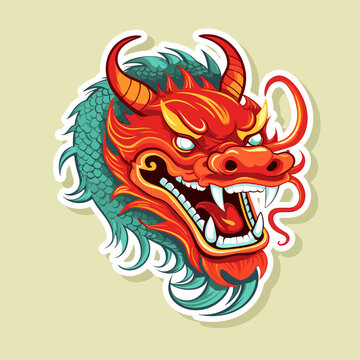 Trendy cartoon flat style dragon character sticker logo stylized vector illustration symbol year of dragon 2024 red color