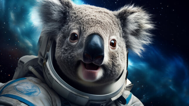 Astronaut koala in space suit , Australia or Oceania space conquest illustration concept