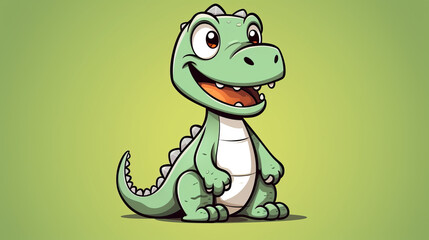 Fototapeta premium Cute green and white dinosaur illustration on green background