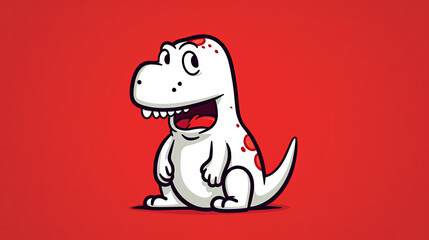 Obraz premium Cute red and white dinosaur illustration on red background