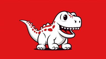 Cute red and white dinosaur illustration on red background