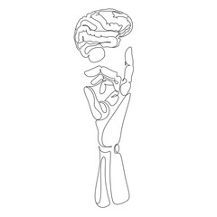 Artificial Intelligence roboе hand with the human brain line art