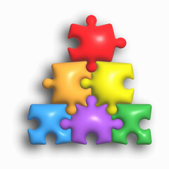 Obraz premium A pyramid of colored puzzle elements . 3d illustration for creative ideas and creative design. Volumetric style, rendering