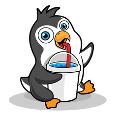Penguin Drinking Cartoon Illustration