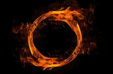 Papier Peint photo Ondes fractales flames form a circle on a black background with space for copy