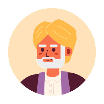 Senior indian man in turban semi flat vector character head. Traditional indian clothes. Editable cartoon avatar icon. Face emotion. Colorful spot illustration for web graphic design, animation