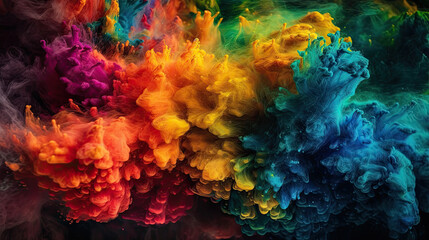 colorful powder explosion in the air with copy space