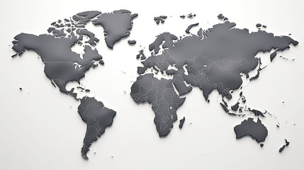 Fototapeta na wymiar World map in grey scale on white background