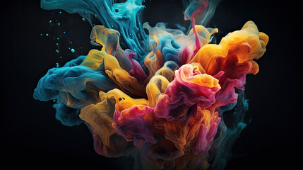 Obraz premium Close up colorful powder splashing in the air with black background