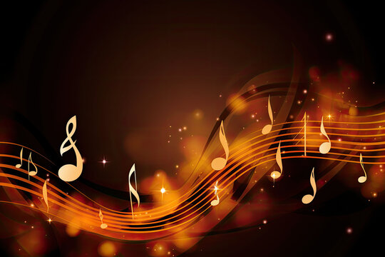 Dark music background with music notes and stave