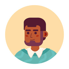 Adult brunette man with beard semi flat vector character head. Confident african american man. Editable cartoon avatar icon. Face emotion. Colorful spot illustration for web graphic design, animation