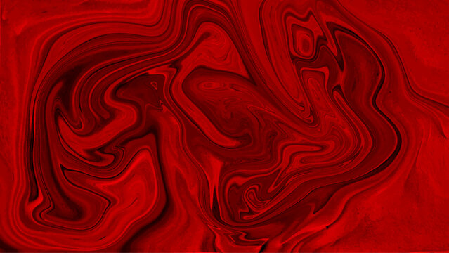 Abstract fluid art background bright red and ruby colors. Liquid marble. Acrylic painting on canvas with wine lines and gradient. Ink backdrop with wavy pattern.