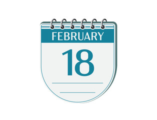 18 february retro events calendar page vector. Old style calendar, date appointment, schedule, business planner, event reminder illustration. Abstract three dimensional vintage style calendar. 