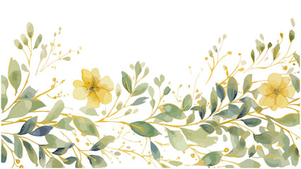 Floral and leaf card. watercolor design. For banners, posters, invitations, Watercolor flora green & gold leaf branches collection floral pattern. 