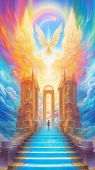 Angel Heaven Spiritual Ascension Illustration. Generative AI.