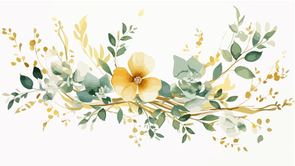 Floral and leaf card. watercolor design. For banners, posters, invitations, Watercolor flora green & gold leaf branches collection floral pattern. 