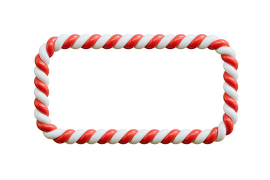 Christmas candy cane red and white striped rectangle frame. Festive striped candy lollipop pattern