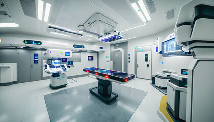 Fototapeta premium Futuristic operating room at the hospital, Generative AI
