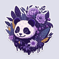 Cute panda bear with purple flowers. vector illustration for t shirt design, banner, poster, sticker