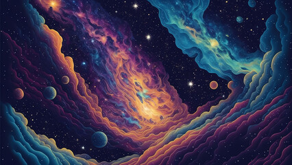 vector cosmic illustration featuring a colorful space background adorned with sparkling stars