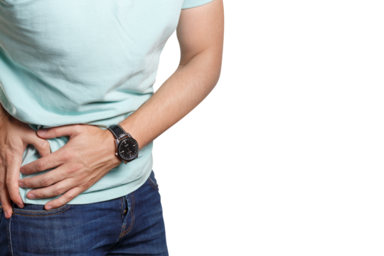 Man suffering from abdominal pain, cut out