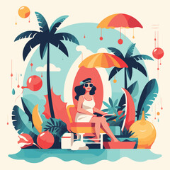 Summer party, vacation and travel concept. Vector illustration in minimalistic style.