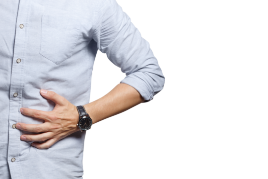 Man suffering from abdominal pain, cut out