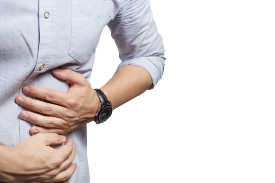 Man suffering from abdominal pain, cut out