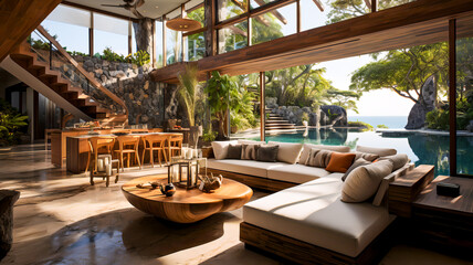 Fototapeta na wymiar Luxus Villa in tropischer Umgebung. Generiert mit KI
